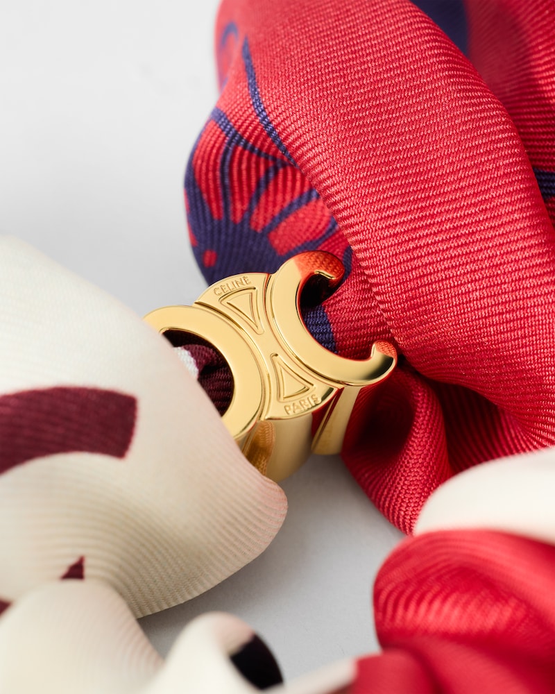 HERITAGE PATCHWORK SCRUNCHY IN SILK AND BRASS WITH GOLD FINISH - Ecru / Burgundy / Navy - GIFTS FOR HER - 1 | CELINE