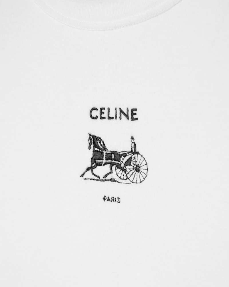 T-SHIRT IN ribbed cotton jersey - OPTIC WHITE / BLACK -  - 1 | CELINE