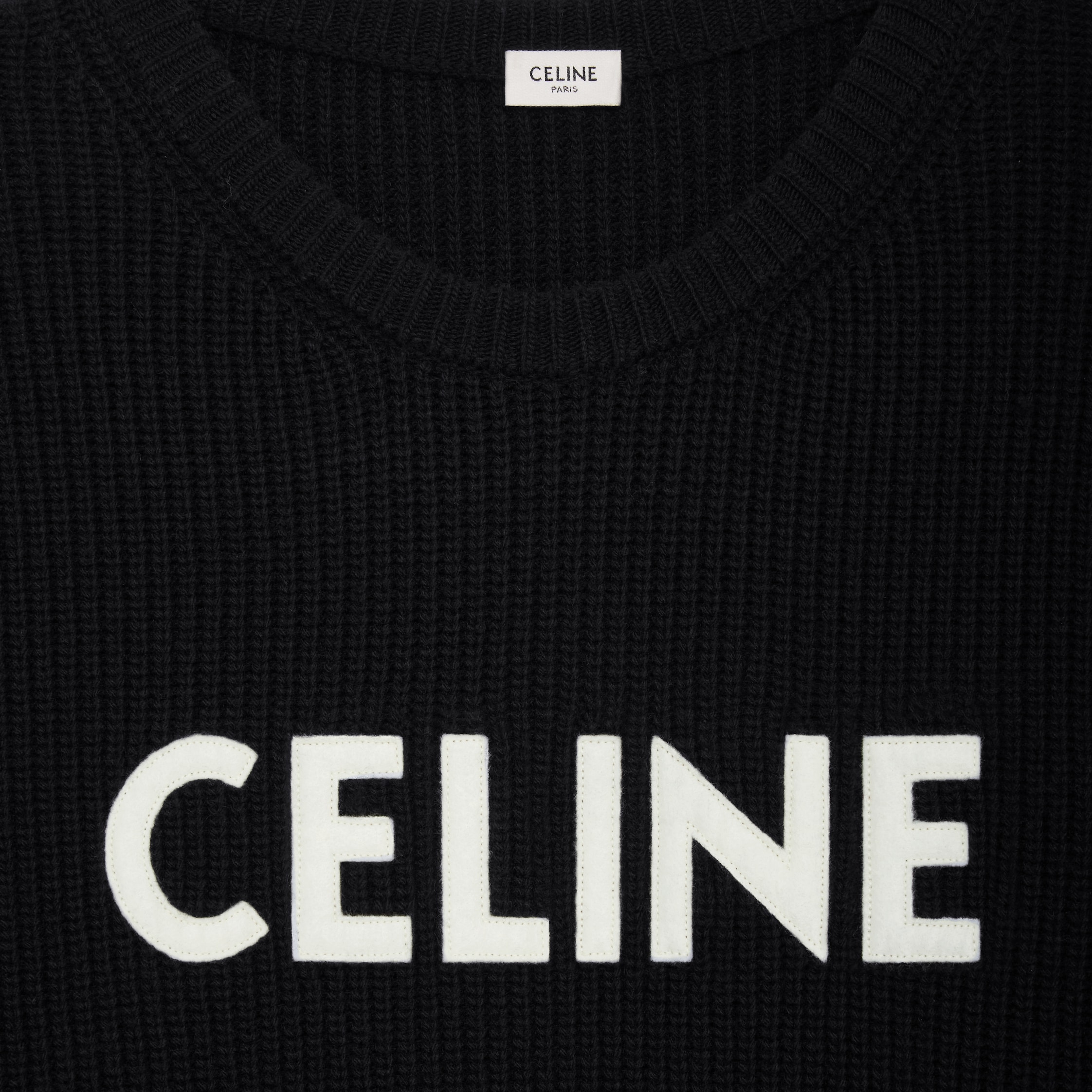 celine oversized sweater in ribbed wool - BLACK | CELINE