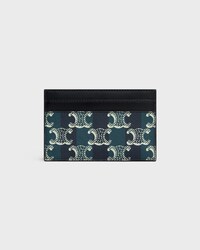 MEDIUM CARD HOLDER IN STRIPED TRIOMPHE CANVAS AND CALFSKIN - BLACK/NAVY BLUE - CARD HOLDERS - 2 | CELINE