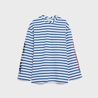 Camiseta de manga larga en punto de algodón a rayas - BLANCO / AZUL CLASSIQUE -  - 1 | CELINE