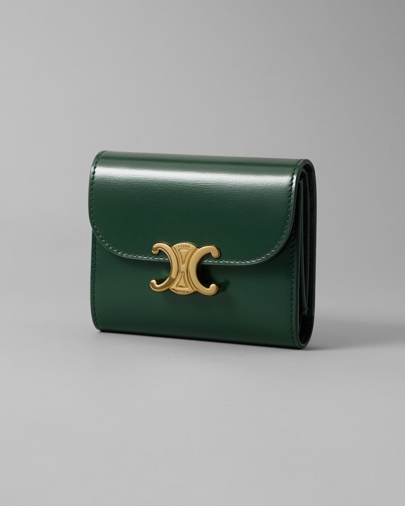Small Flap Wallet TRIOMPHE IN Shiny calfskin - PINE - WALLETS - 1 | CELINE