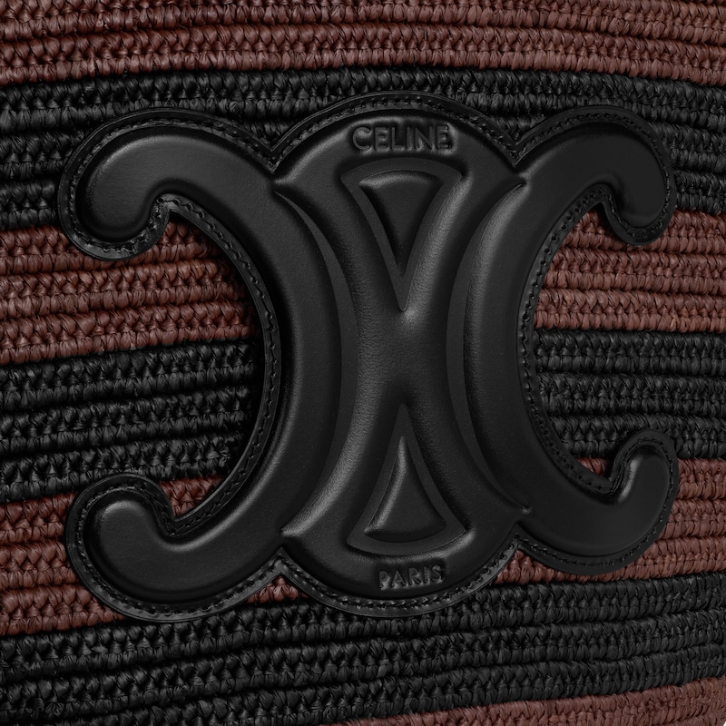 COUFFIN CELINE CLASSIC PANIER IN STRIPED RAFFIA AND CALFSKIN - BLACK / BROWN - PANIER - 1 | CELINE