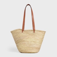 MEDIUM CELINE CLASSIC PANIER IN palm leaves and Calfskin - Tan - TOTE BAGS - 2 | CELINE