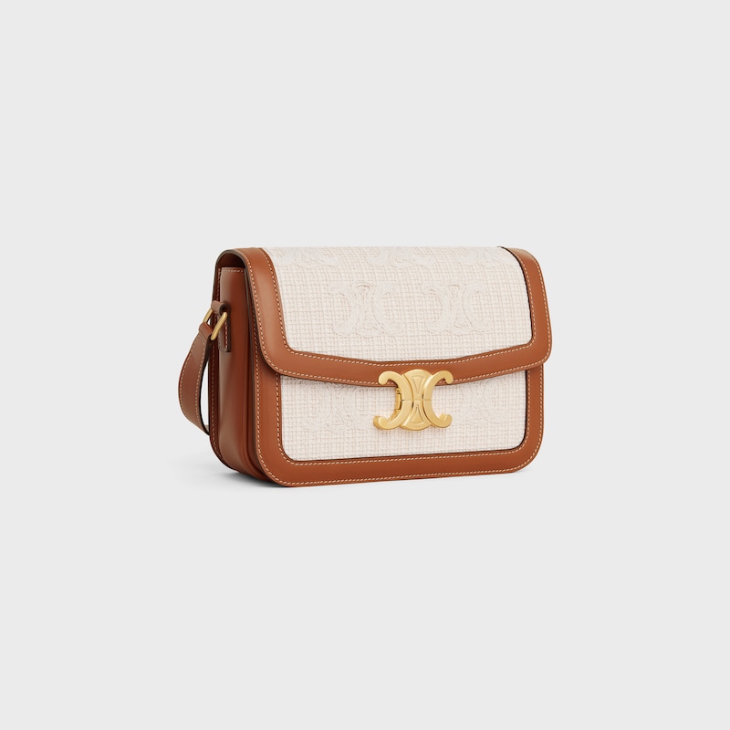 Classique Triomphe Bag in TEXTILE WITH TRIOMPHE CROCHET EMBROIDERY - NATURAL / TAN - TRIOMPHE - 1 | CELINE