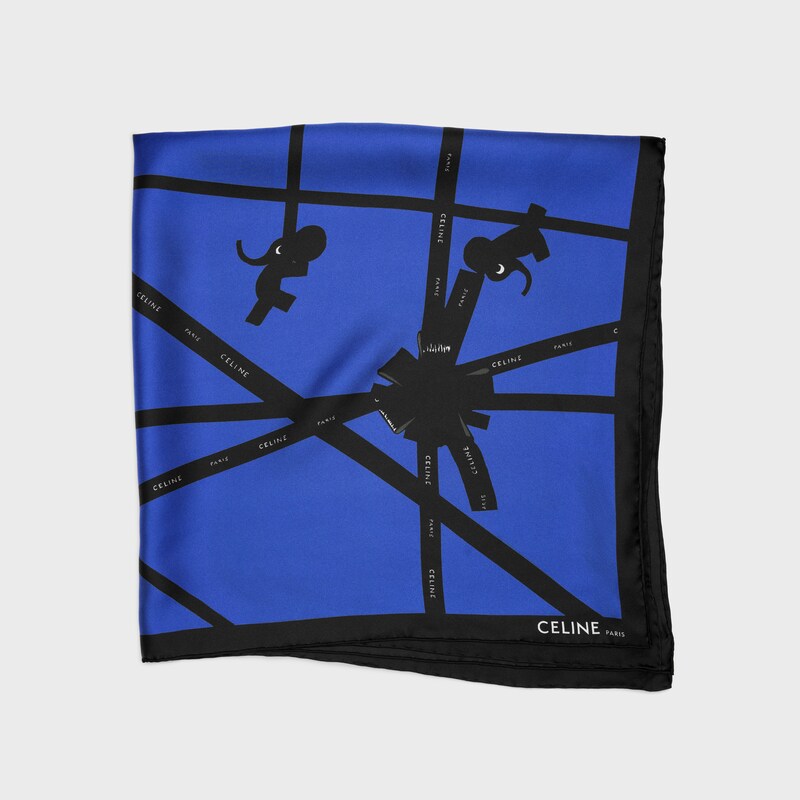 CLIMBING ELEPHANTS FOULARD 90 - BLUE/BLACK -  - 1 | CELINE