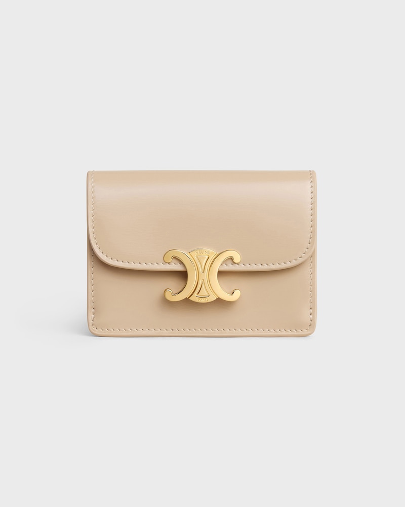 CARD HOLDER WITH FLAP TRIOMPHE IN Shiny calfskin - DEEP IVORY - NEW - 1 | CELINE