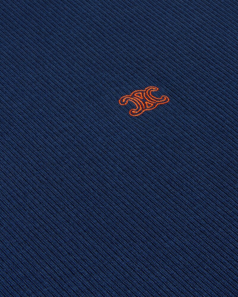 Canotta in seta di cotone a coste - BLU NAVY/ROSSO -  - 1 | CELINE