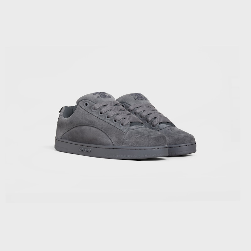 CELINE HUNTINGTON LOW LACE-UP SNEAKER IN SUEDE CALFSKIN AND MESH - GREY -  - 1 | CELINE