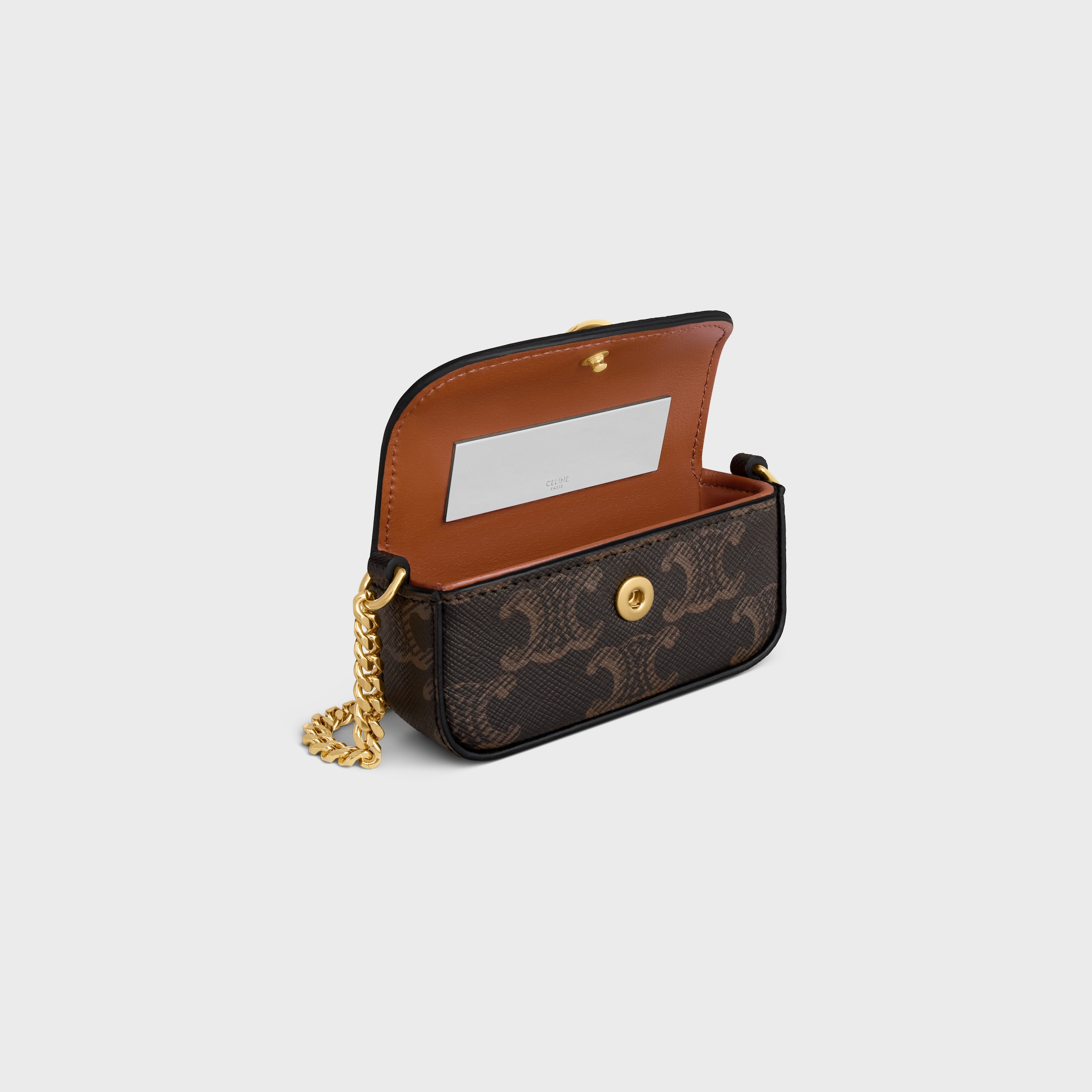 LIPSTICK CASE ON CHAIN IN TRIOMPHE CANVAS - BLACK / TAN | CELINE