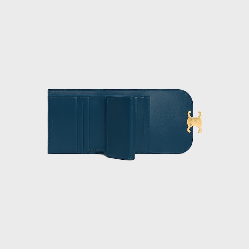 Small Flap Wallet TRIOMPHE IN Shiny calfskin - TEAL BLUE - WALLETS - 1 | CELINE