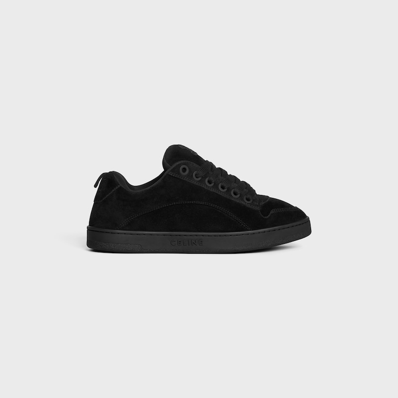 CELINE HUNTINGTON LOW LACE-UP SNEAKER in SUEDE CALFSKIN AND MESH - BLACK -  - 1 | CELINE