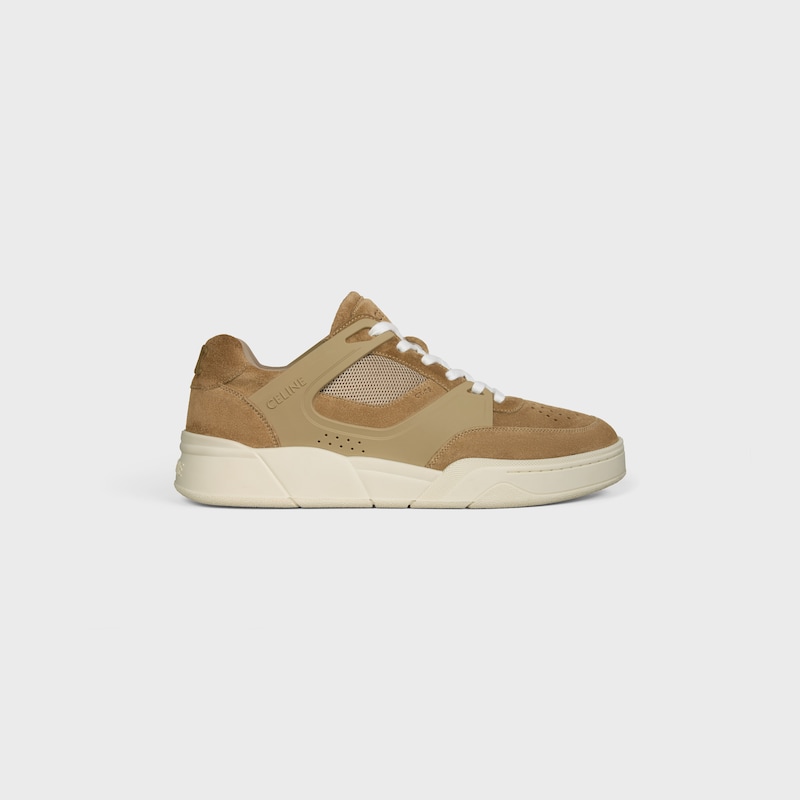 CT-09 CELINE TRAINER NIEDRIGER SCHNÜR-SNEAKER AUS KALBSWILDLEDER UND MESH - STEINBEIGE -  - 1 | CELINE