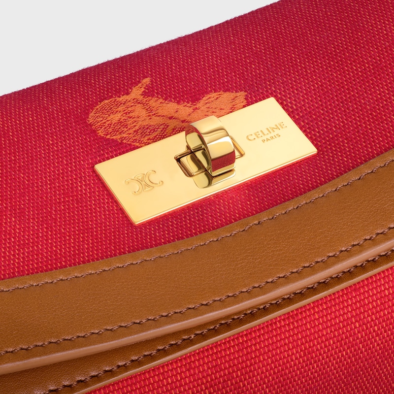 PETIT HOTDOG JACQUARD C calèche ET VEAU - GOLDEN TAN / ROUGE - SACS BANDOULIÈRES - 1 | CELINE