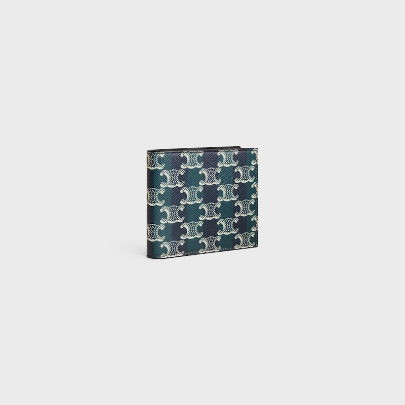 Bi-fold Wallet IN Striped Triomphe Canvas and Calfskin - BLACK/NAVY BLUE - WALLETS - 1 | CELINE