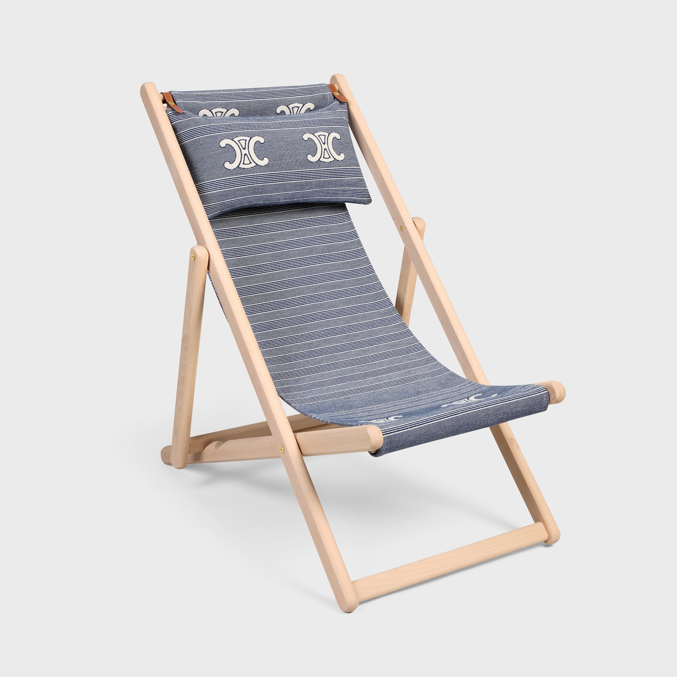 CELINE DECK CHAIR IN WOOD AND JACQUARD TEXTILE