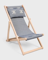 DECK CHAIR IN WOOD AND JACQUARD TEXTILE - BLUE / BEIGE - LIFESTYLE - 1 | CELINE