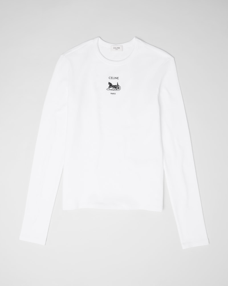 ロングスリーブ Tシャツ / リブ編みコットンジャージー - オフホワイト / ブラック -  - 1 | CELINE