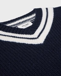 JERSEY CON CUELLO EN V DE CACHEMIRA. - AZUL MARINO / BLANCO -  - 2 | CELINE