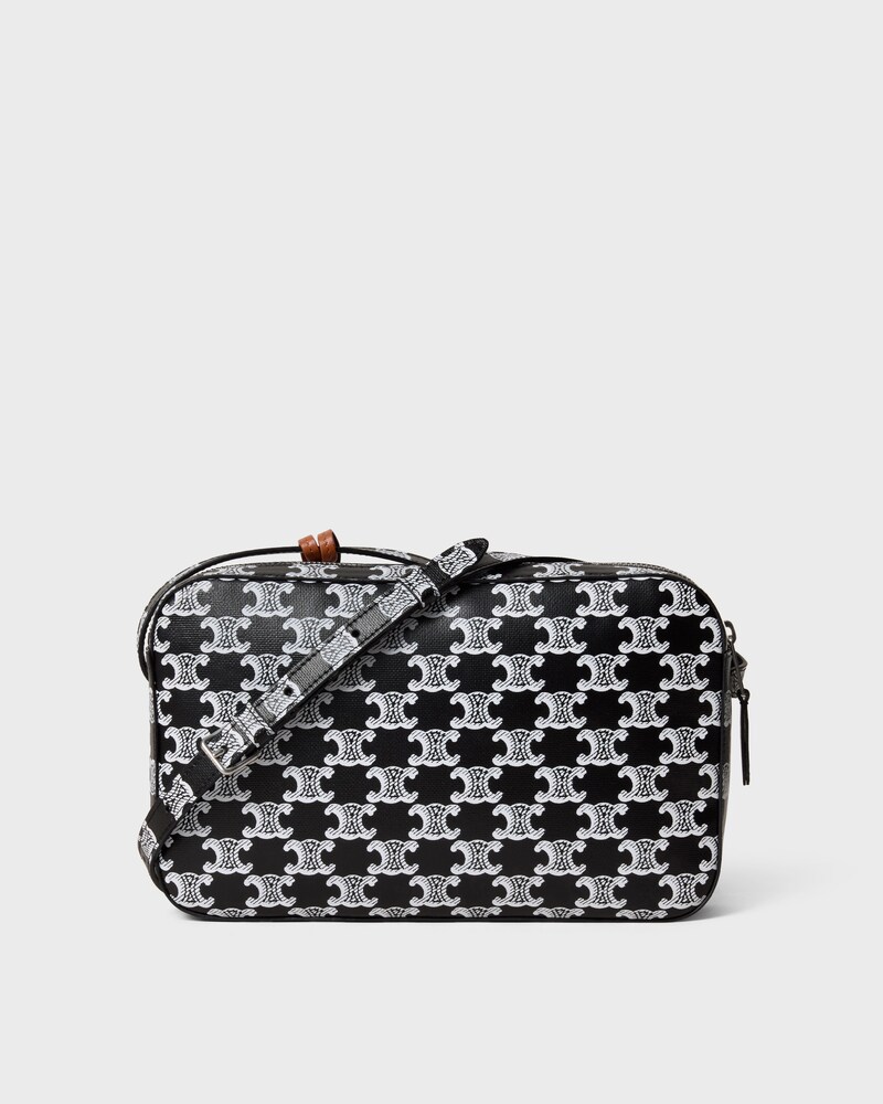 MESSENGER BAG WITH CHARM IN TRIOMPHE CANVAS AND SMOOTH LAMBSKIN - Black / White - CROSS-BODY BAGS - 1 | CELINE