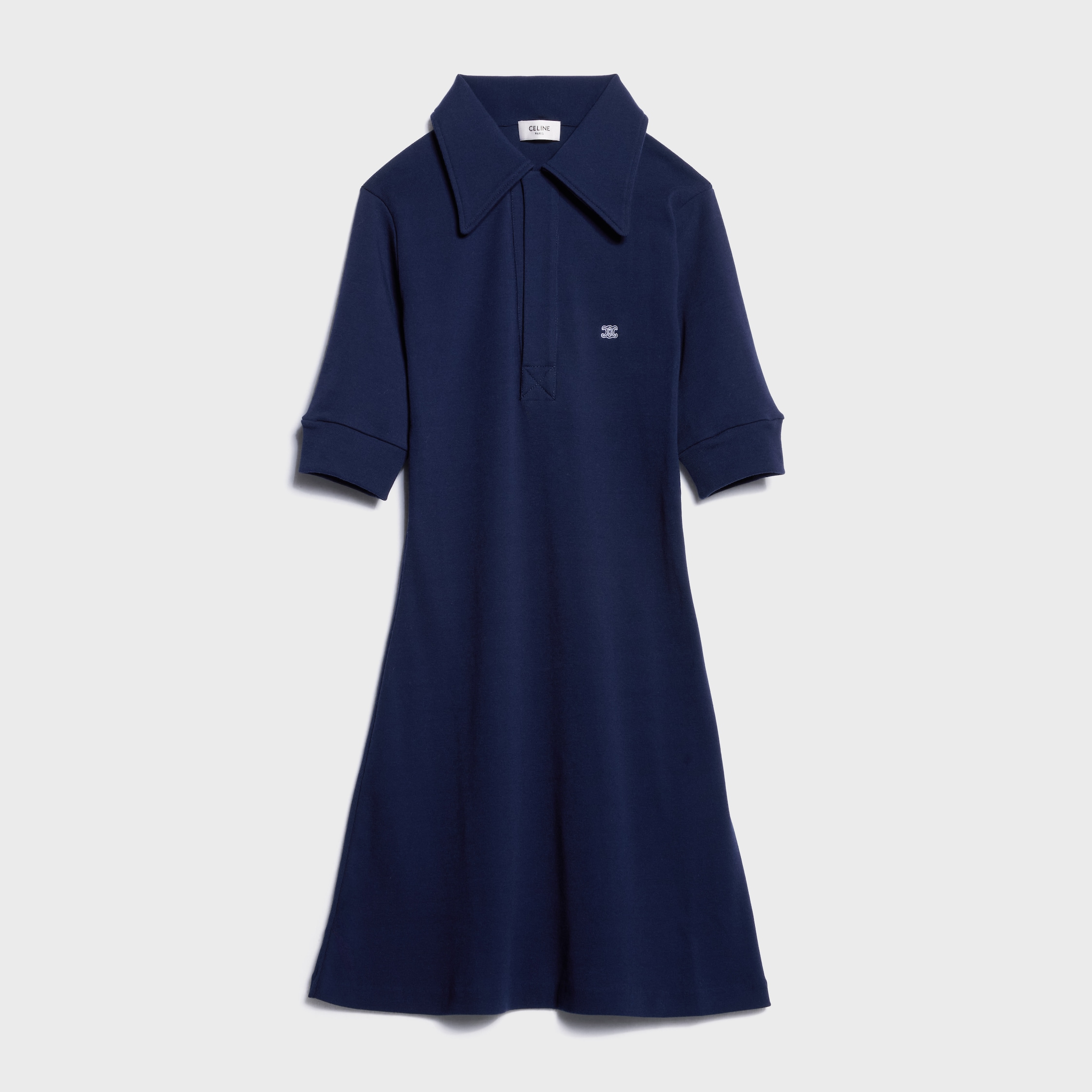 mini vestido polo em algodão canelado - TINTA / OFF WHITE | CELINE