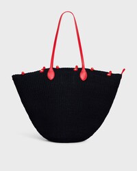 LARGE TRIOMPHE BEADS BASKET IN SISAL AND CALFSKIN - BLACK / RED - ÉTÉ CELINE - 2 | CELINE
