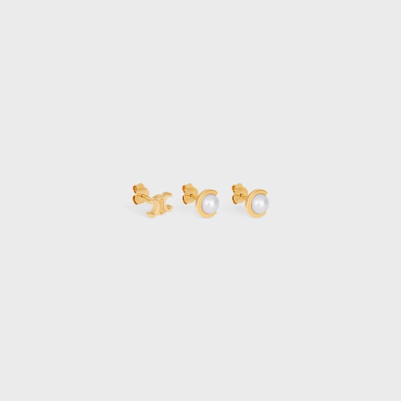 SET DE 3 PENDIENTES LES PERLES CELINE DE PERLAS DE RESINA Y LATÓN CON ACABADO DORADO - DORADO/MARFIL - PENDIENTES - 1 | CELINE