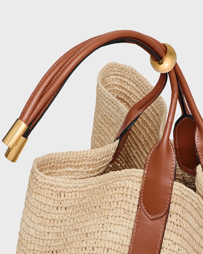 LARGE DROP BUCKET BAG IN RAFFIA AND CALFSKIN - TAN - BUCKET - 1 | CELINE
