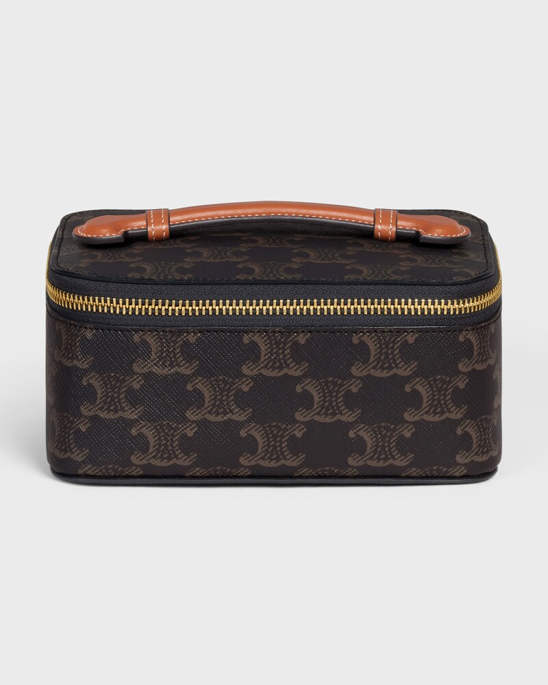 Top Handle Small Toiletry Case in Triomphe Canvas and Calfskin - TAN - TRAVEL - 1 | CELINE