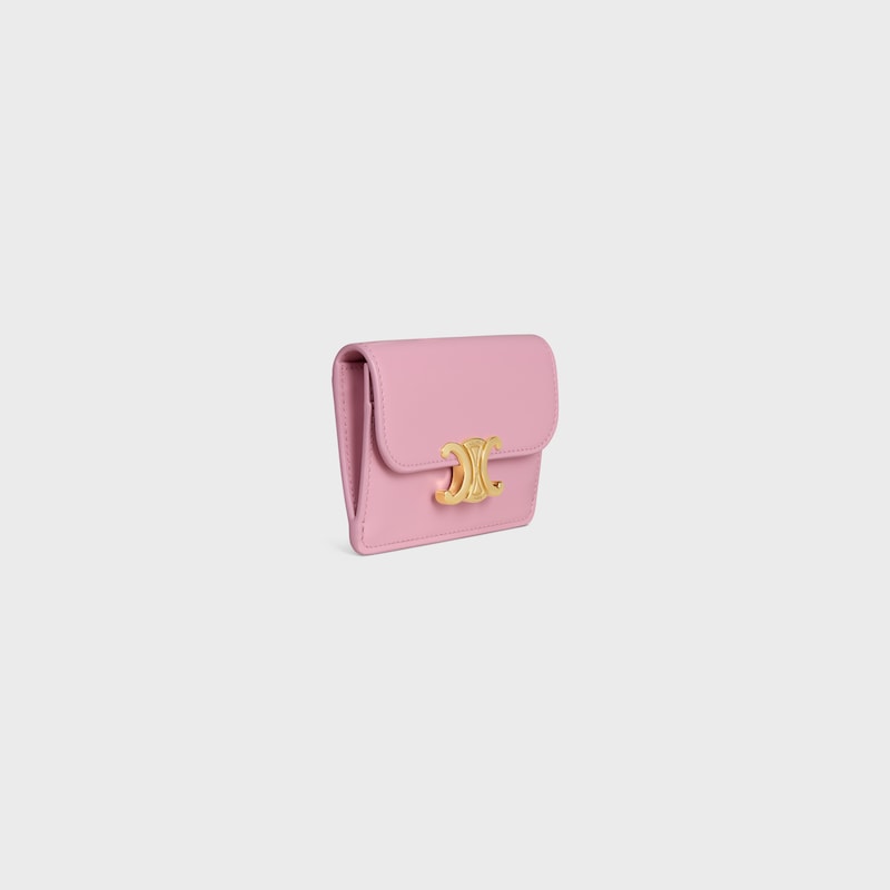 CARD HOLDER WITH FLAP TRIOMPHE IN Shiny calfskin - SILK PINK - CARD HOLDERS - 1 | CELINE