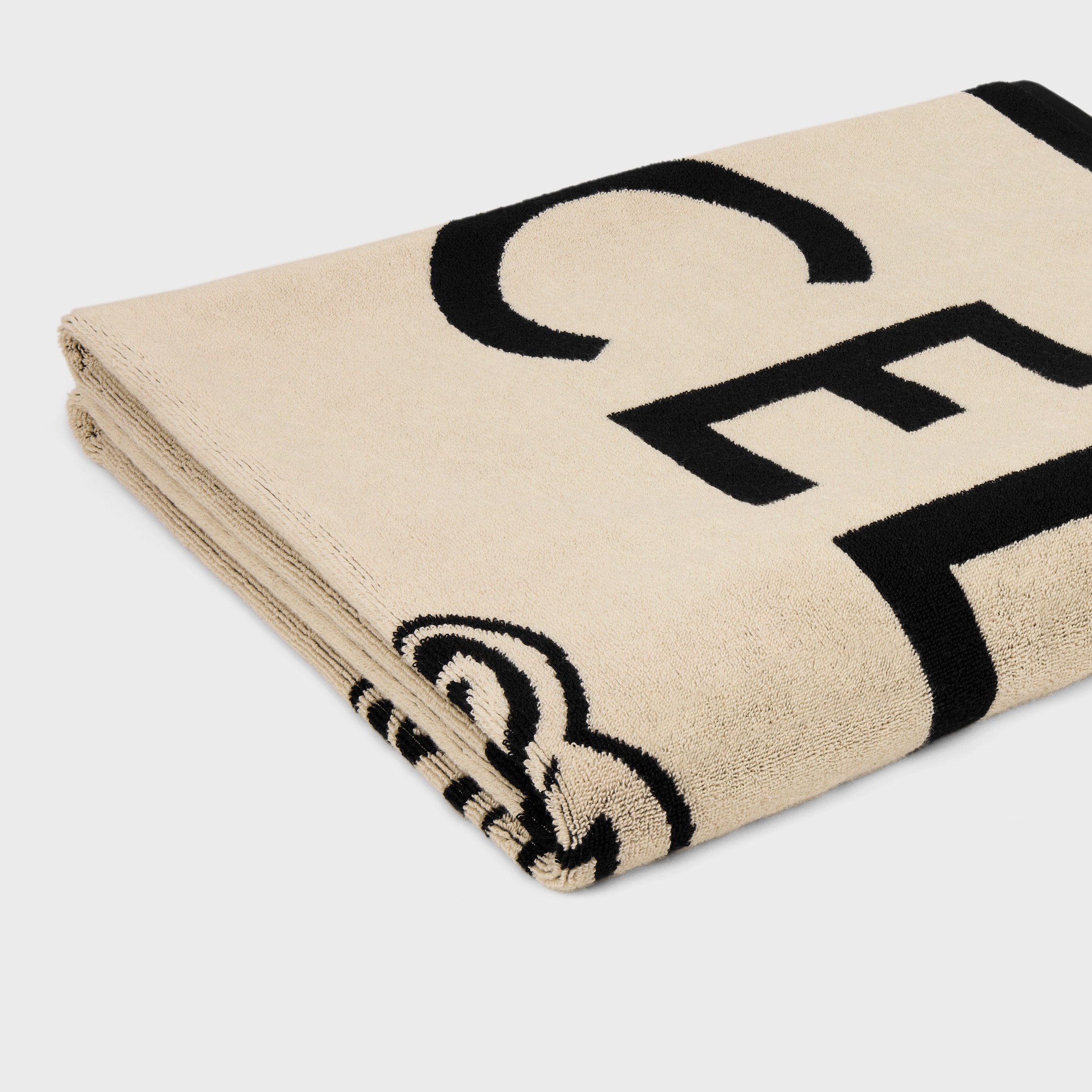 beach towel IN celine triomphe terry cotton - WHITE/BLACK | CELINE