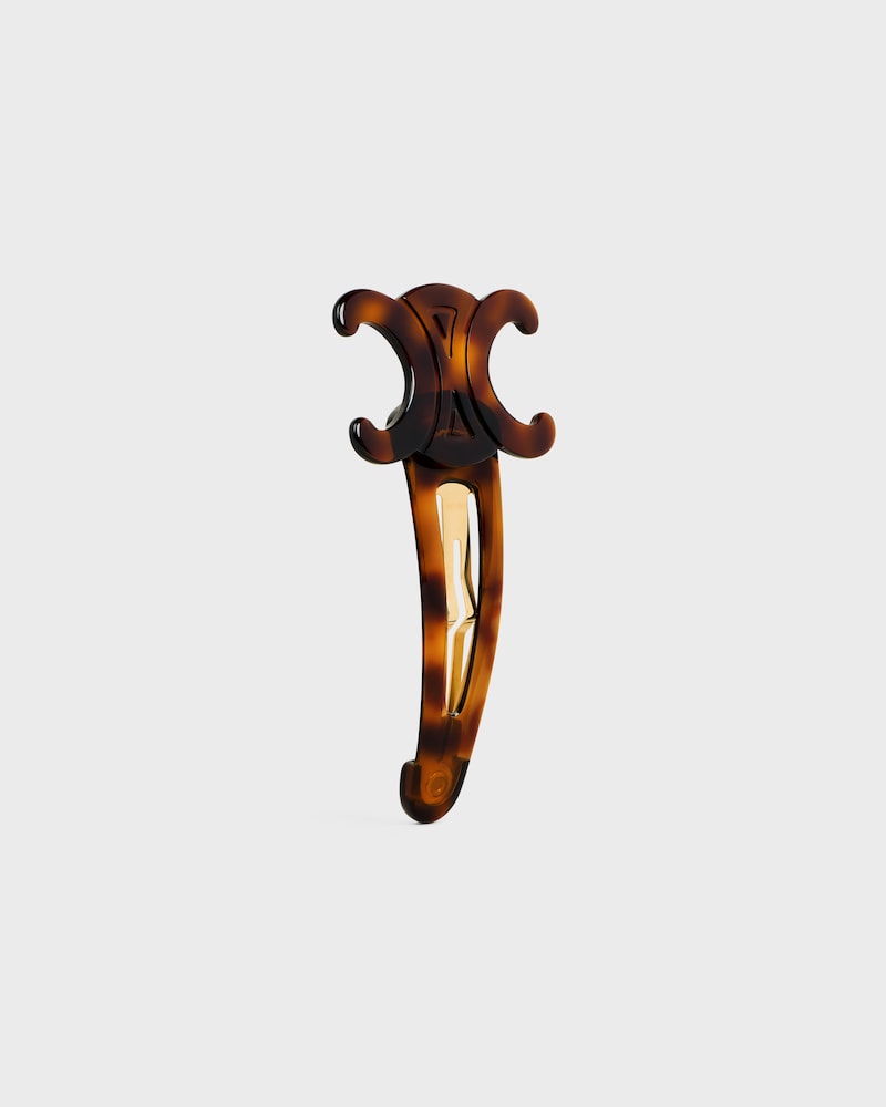 Celine Large Snap Hair Clip in Acetate and Steel - DARK HAVANA / GOLD - HAIR ACCESSORIES - 1 | CELINE