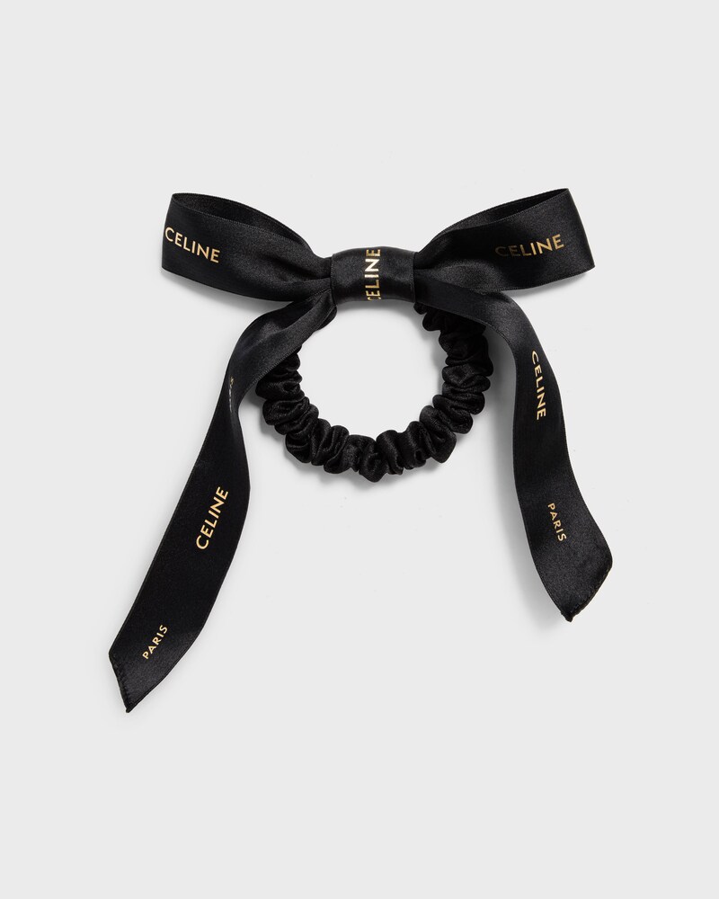 CELINE SMALL BOW SCRUNCHY IN SILK - Black / Gold - HAIR ACCESSORIES - 1 | CELINE