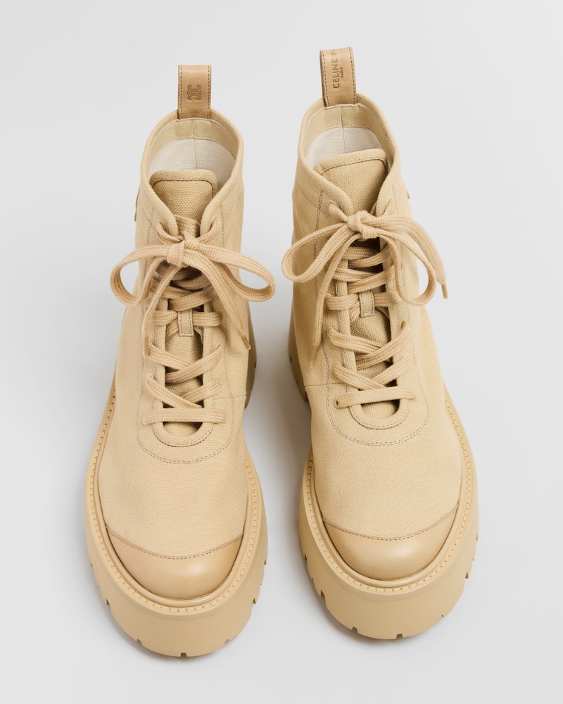 BULKY LACE-UP BOOT IN CANVAS AND LEATHER - SAND -  - 1 | CELINE