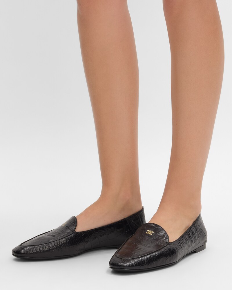 AURA LOAFER IN CROCODILE STAMPED LAMBSKIN - BLACK -  - 1 | CELINE