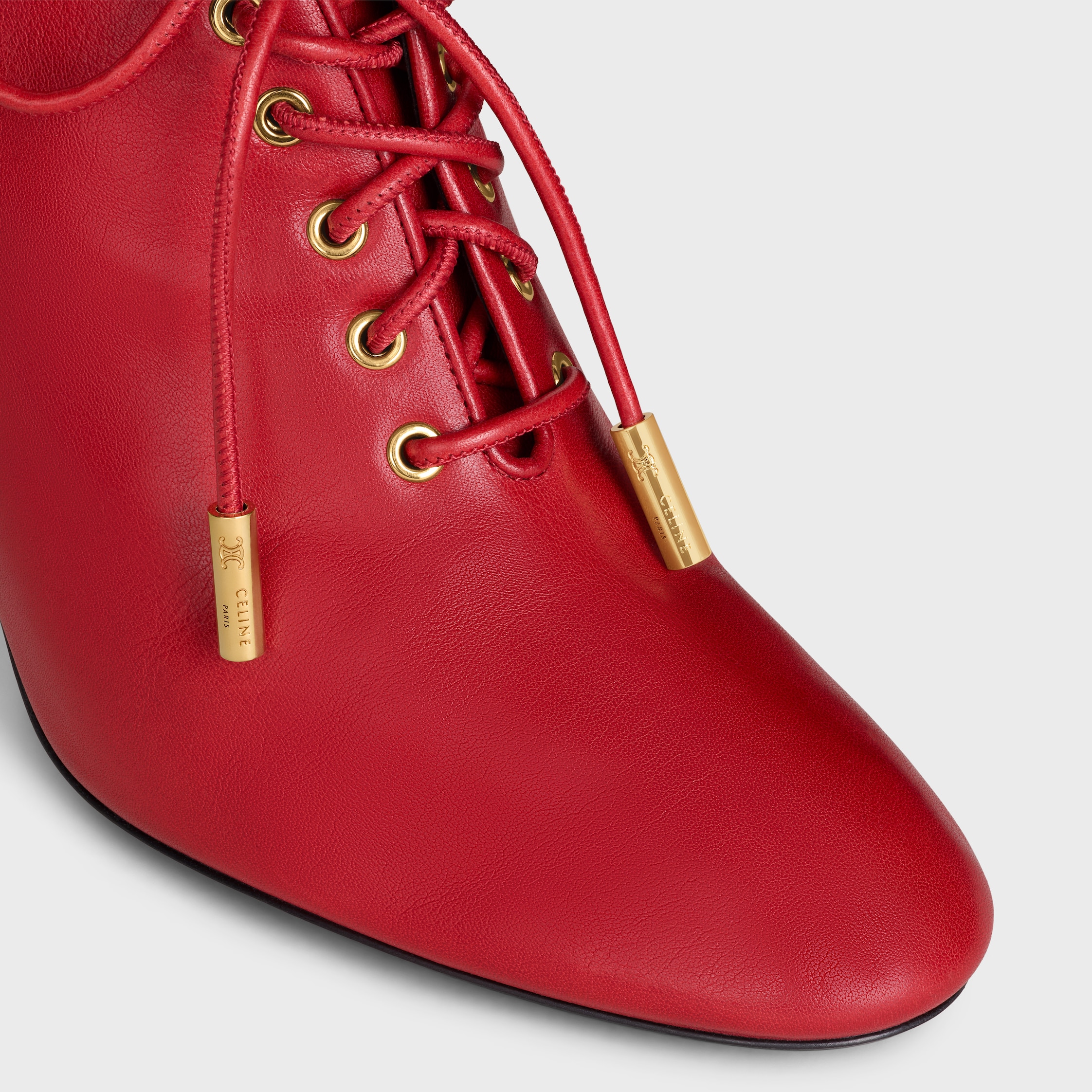 CELINE / セリーヌ | スタッズ ソフトバレリーナ シューズ | 37.5 | レッド | レディース SOFT OXFORD LACE-UP HEELED BALLERINA IN calfskin - vegetal tanning