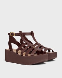 SUNNY WEDGE SANDAL IN Calfskin - Vegetal Tanning - DARK BROWN -  - 2 | CELINE
