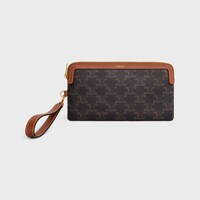 LONG POUCH WITH STRAP IN triomphe canvas and calfskin - TAN - POUCHES - 1 | CELINE
