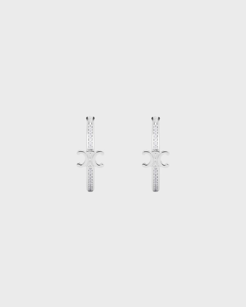 Triomphe Sparkle Hoops in Strass and Brass with Rhodium Finish - SILVER - EARRINGS - 1 | CELINE