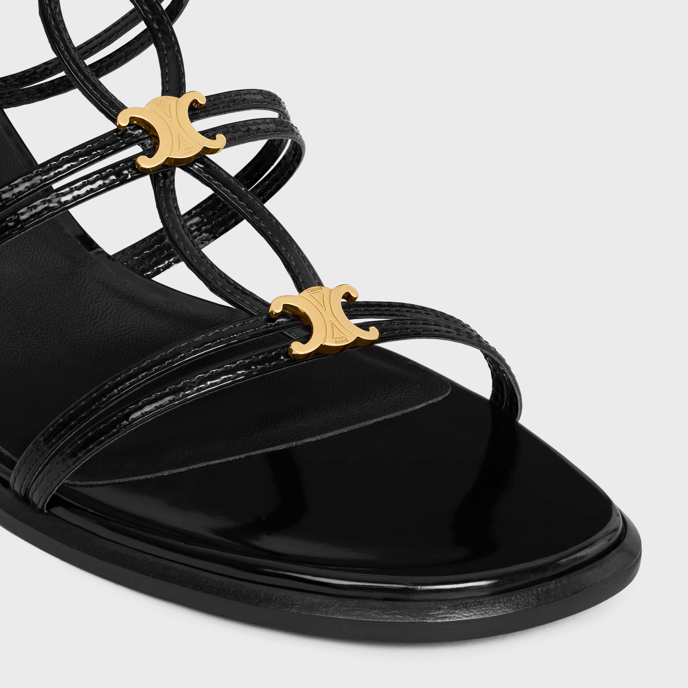 CLÉMENCE HEELED SANDAL IN GLOSSY CALFSKIN - BLACK | CELINE