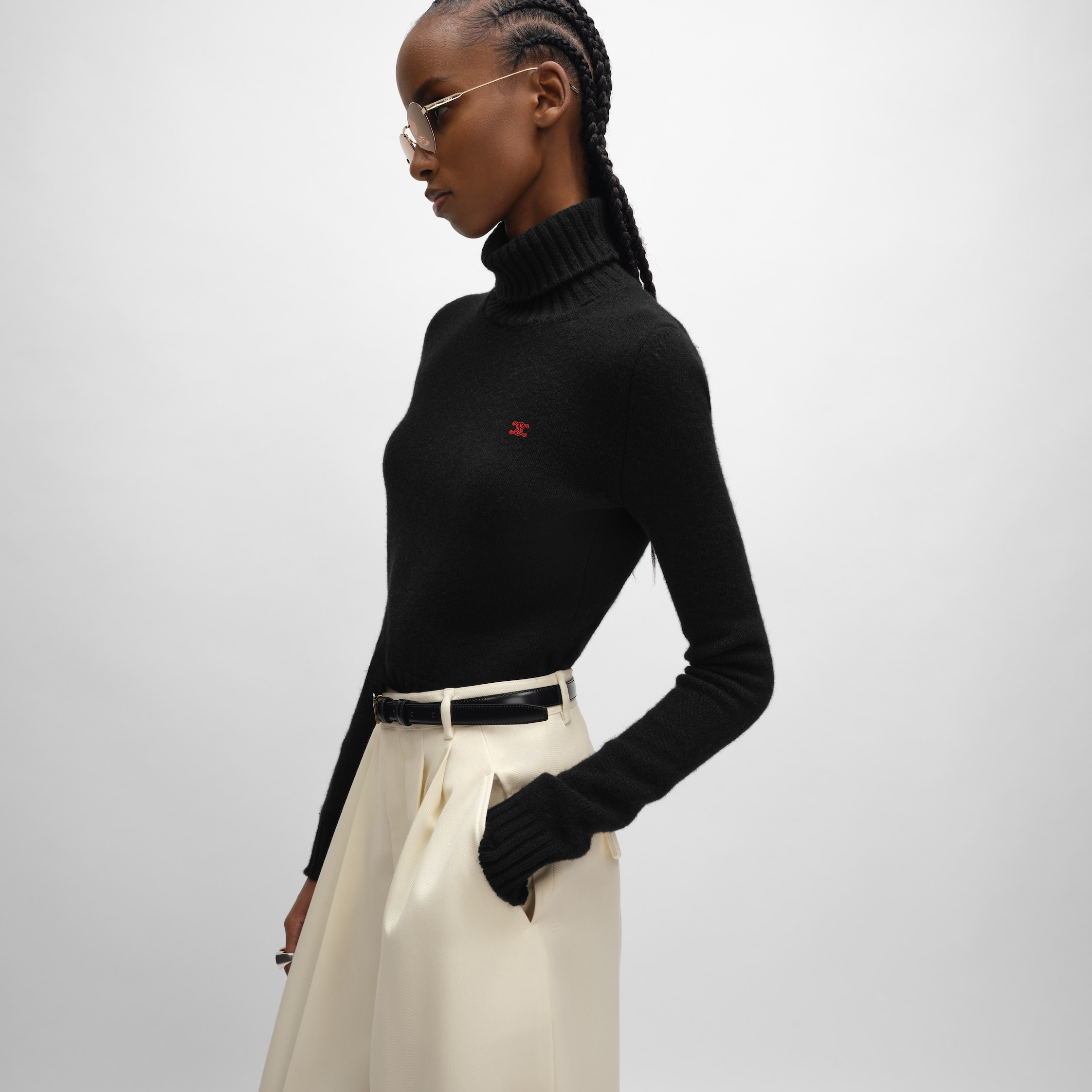 turtleneck sweater IN wool and cashmere - BLACK | CELINE