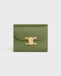 Carteira Pequena com Aba TRIOMPHE em Couro de Vitela Brilhante - VERDE KHAKI CLARO - NOVO - 1 | CELINE