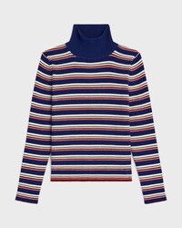 turtleneck sweater IN striped ribbed wool - BLUE/ECRU/RED -  - 1 | CELINE