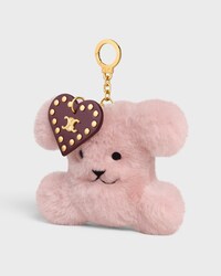 TRIOMPHE POM-POM CHARM IN SHEARLING AND CALFSKIN - POWDER / BORDEAUX - CHARMS AND ACCESSORIES - 2 | CELINE