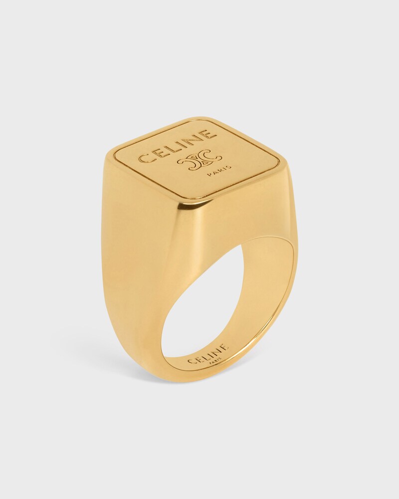 Triomphe Square Signet Ring in Brass with Gold Finish - GOLD -  - 1 | CELINE