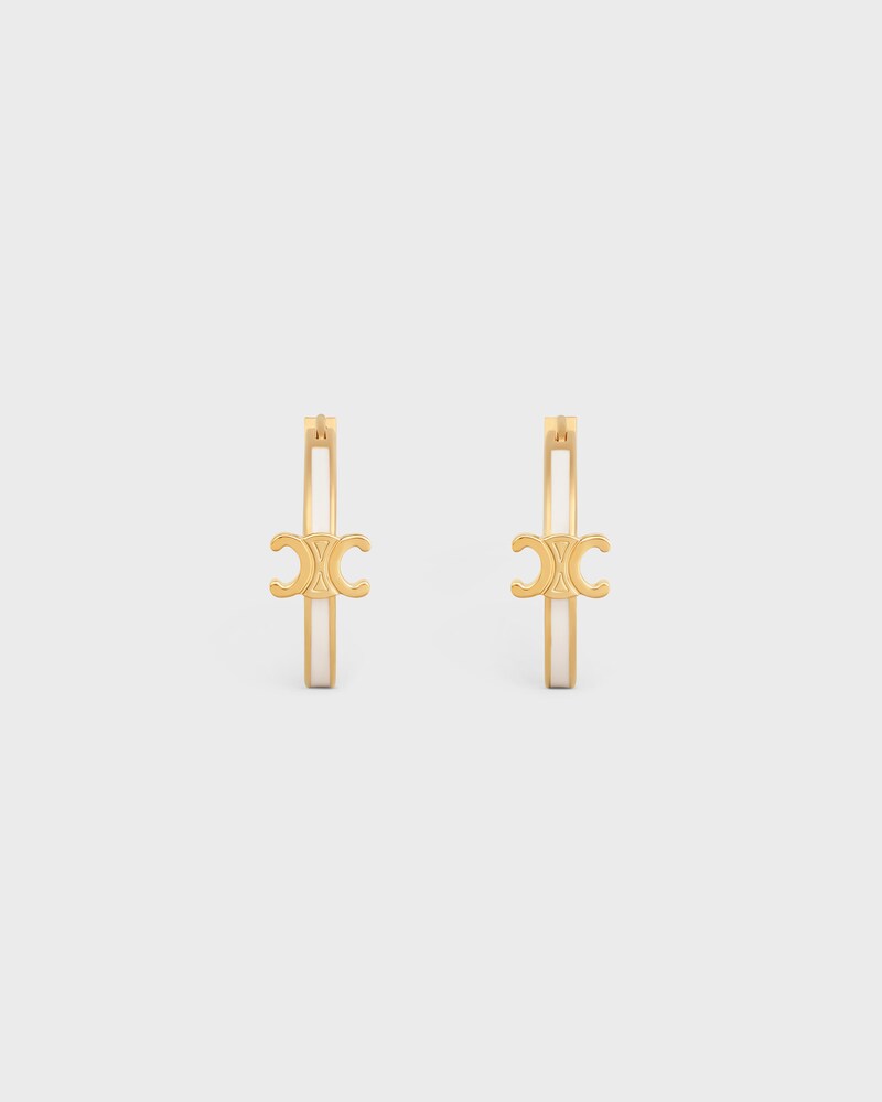 Triomphe Hoops in Enamel and Brass with Gold Finish - GOLD / IVORY - EARRINGS - 1 | CELINE