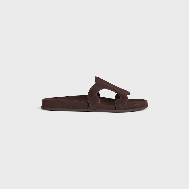 TRIOMPHE SLIDE IN SUEDE CALFSKIN - DARK BROWN -  - 1 | CELINE