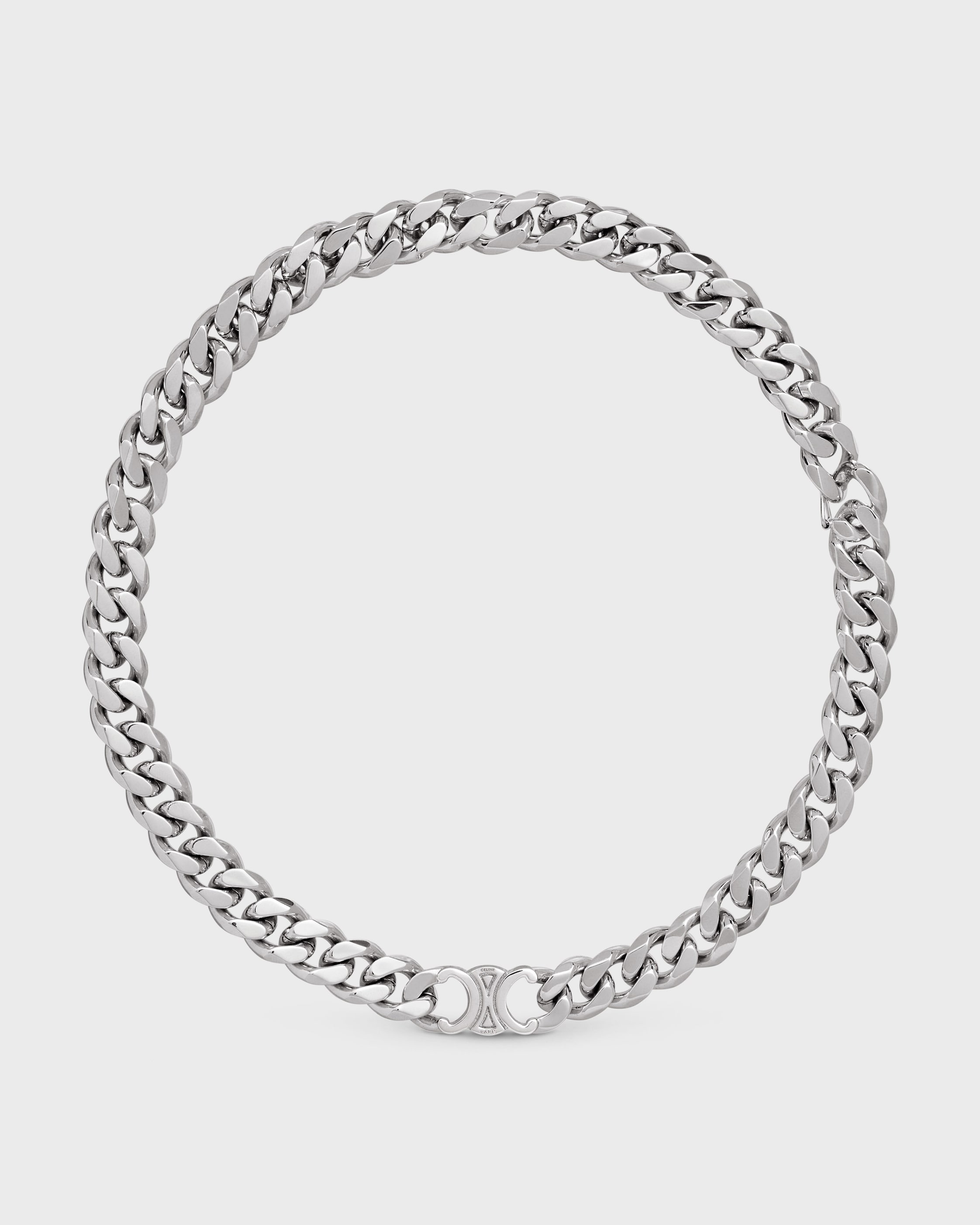 CELINE Triomphe Gourmette Necklace in Brass with Rhodium Finish