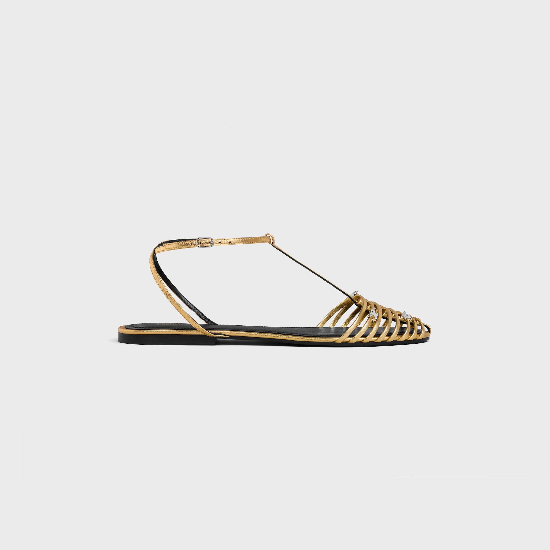 CELINE CAGE FLAT SANDAL IN LAMINATED LAMBSKIN