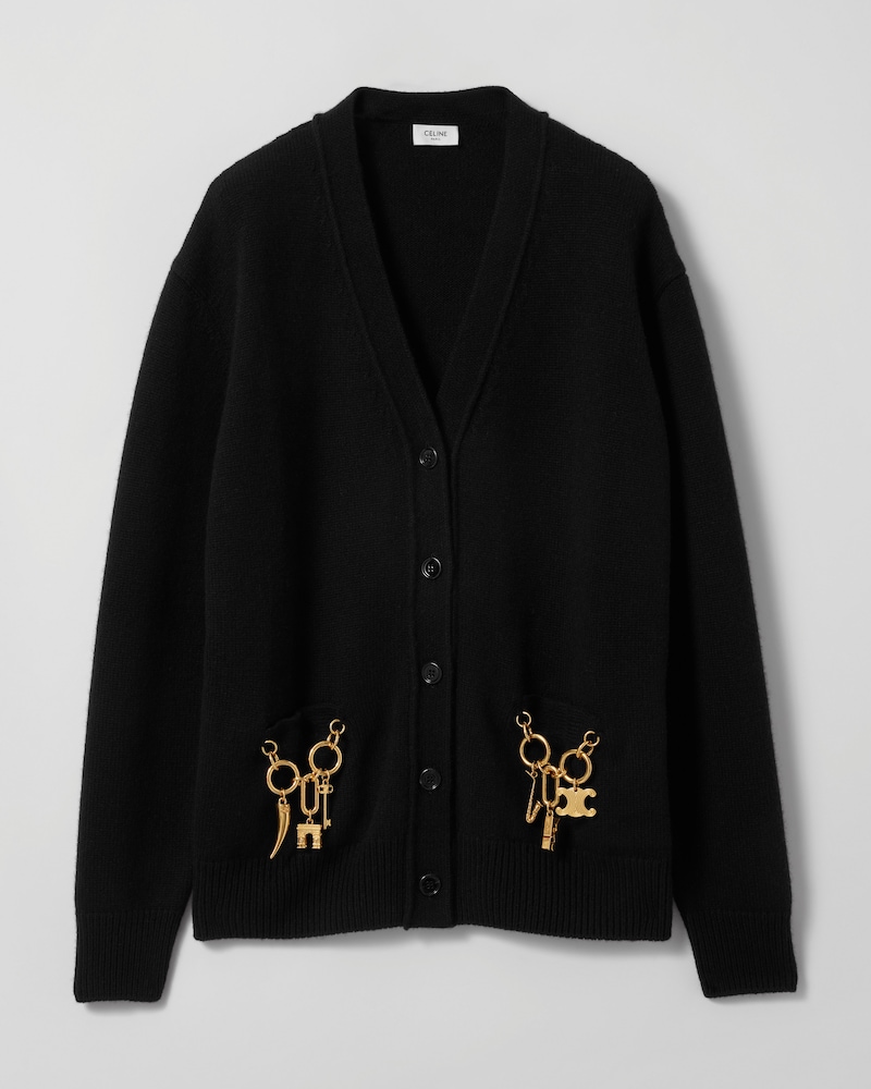 เสื้อคาร์ดิแกนผ้าแคชเมียร์ - สีดำ -  - 1 | CELINE